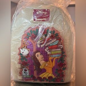 Loungefly Cream Backpack with Belle and Books Design